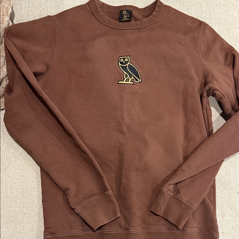 OVO Brown Crewneck Sweater with Owl Emblem